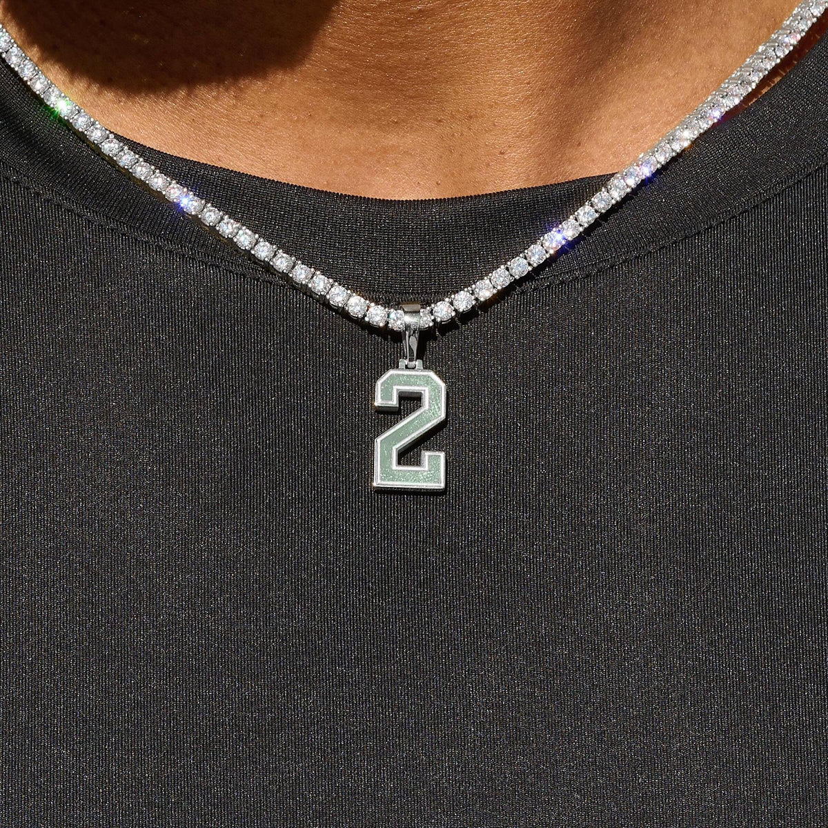 Micro Block Number Pendant in White Gold