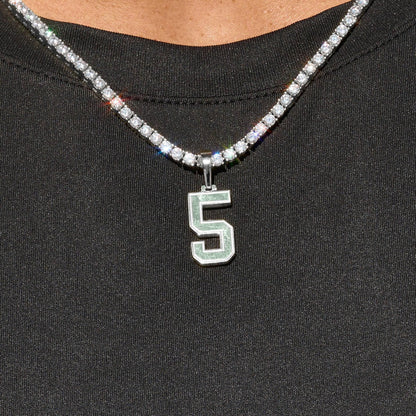 Micro Block Number Pendant in White Gold