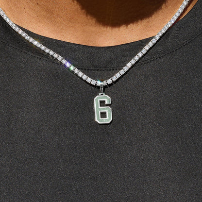 Micro Block Number Pendant in White Gold
