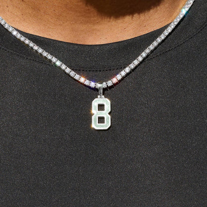Micro Block Number Pendant in White Gold