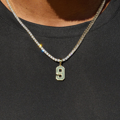 Micro Block Number Pendant in Yellow Gold