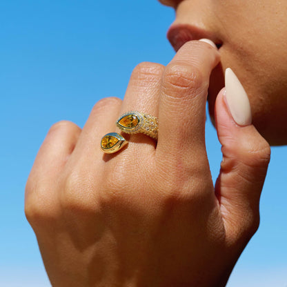 Double Pear Canary Ring in Yellow Gold Vermeil