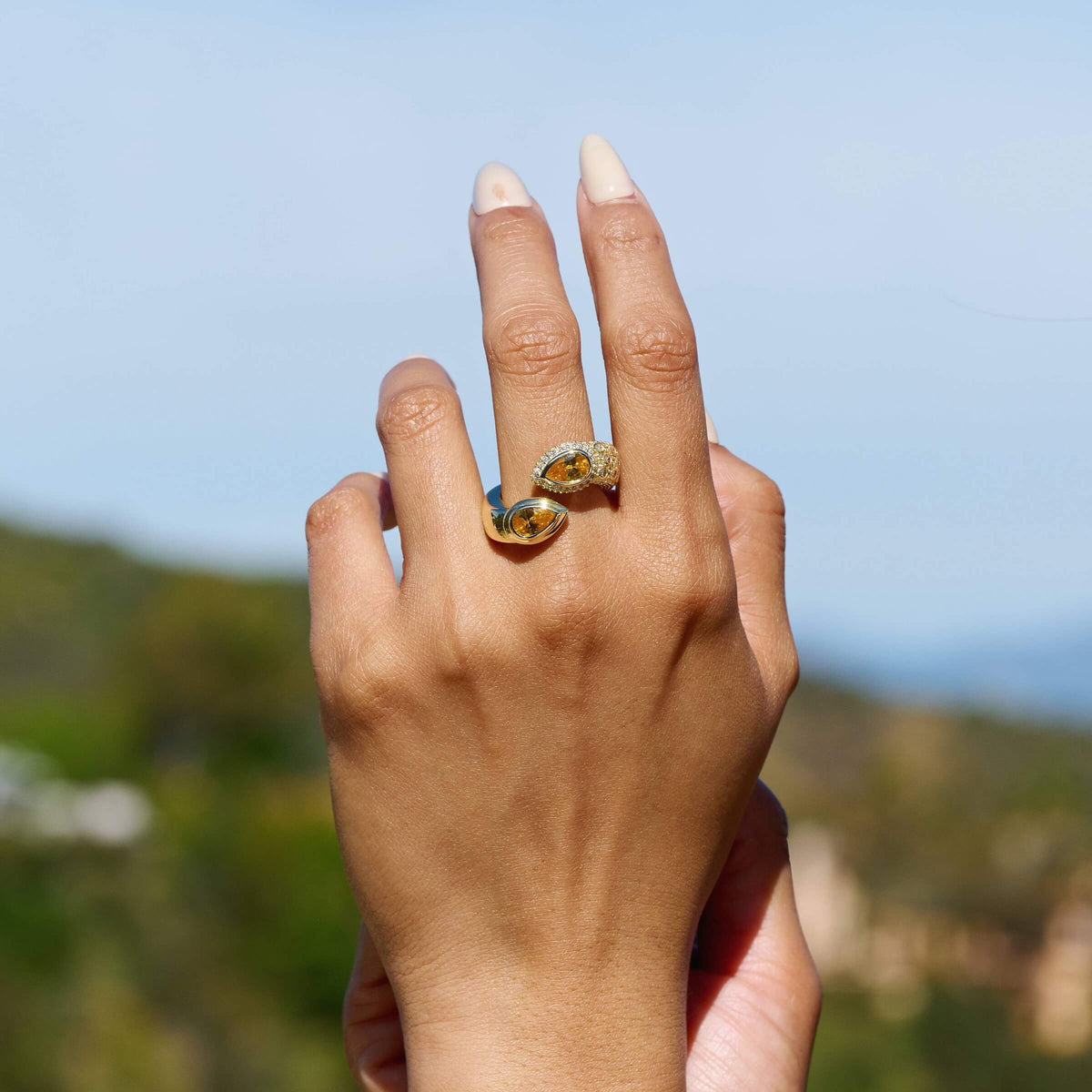 Double Pear Canary Ring in Yellow Gold Vermeil