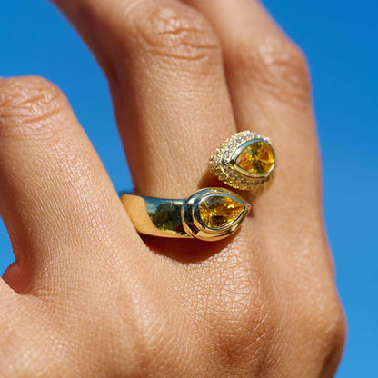 Double Pear Canary Ring in Yellow Gold Vermeil