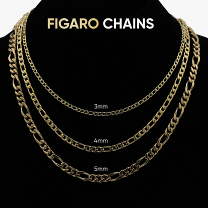 Solid Gold Figaro Link Necklace (3mm)