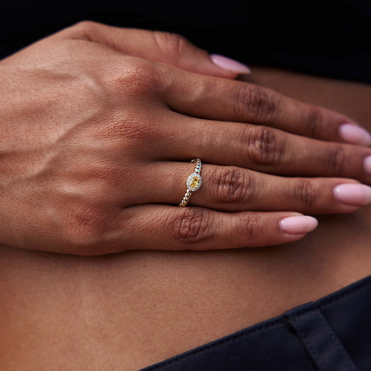 Iced Canary Oval Ring in Yellow Gold Vermeil - 3mm