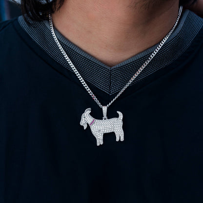 Goat Pendant + 3mm Micro Cuban Chain Set in White Gold