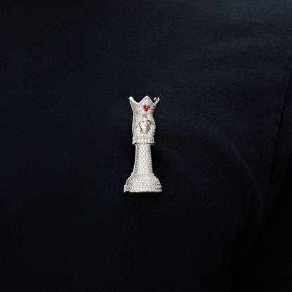 Iced Chess Queen Brooch in White Gold