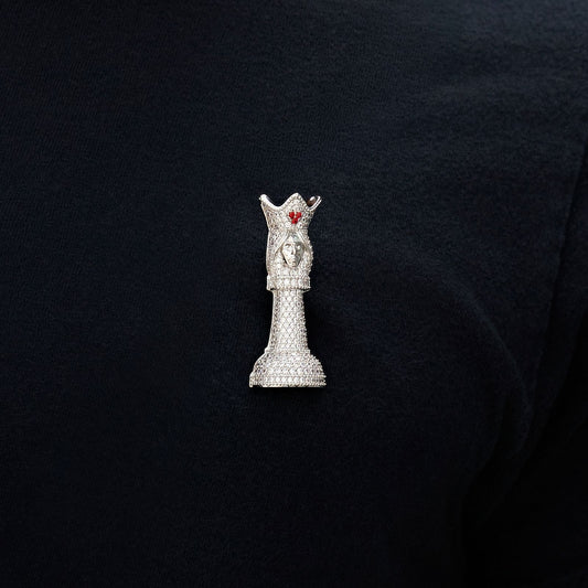 Iced Chess Queen Brooch in White Gold