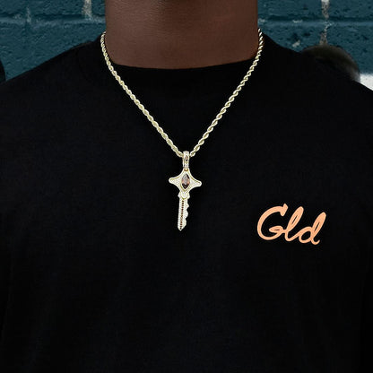 Iced Star Key Pendant in Yellow Gold