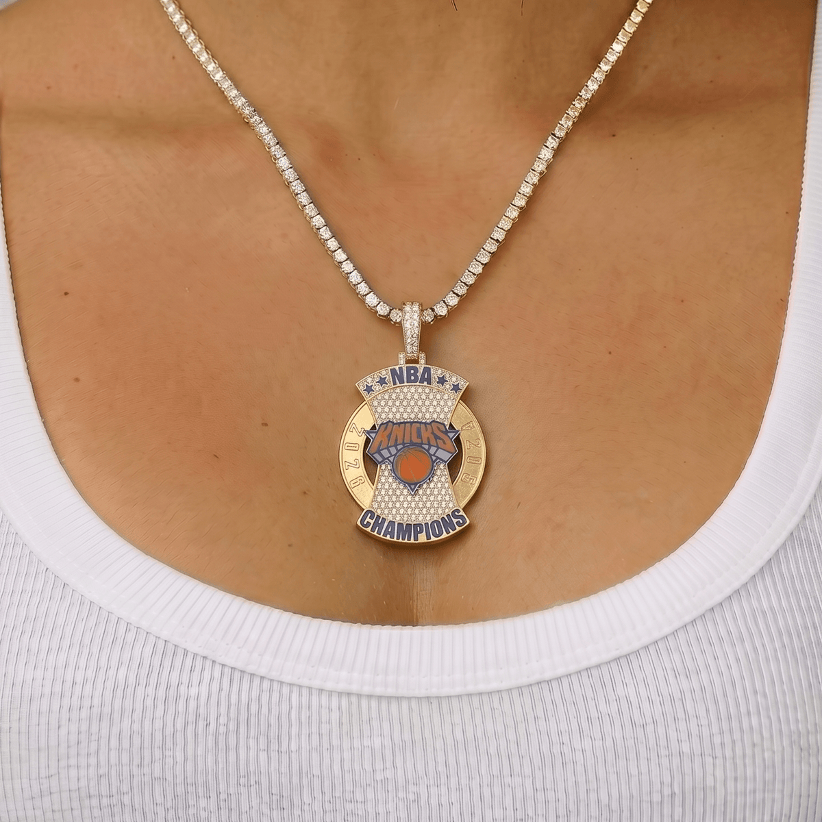 Lab Diamond New York Knicks Official NBA 2026 Championship Pendant in Solid Yellow Gold