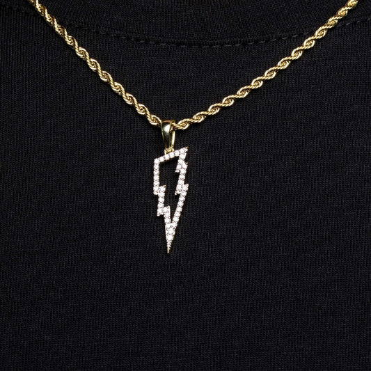 Micro Iced Lightning Bolt Pendant in Yellow Gold