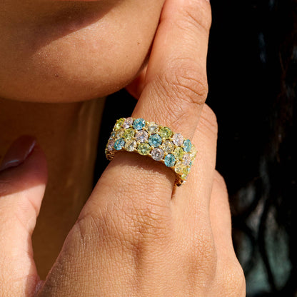 Multicolor Stacked Eternity Ring in Yellow Gold Vermeil
