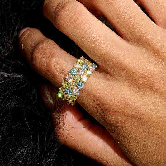 Multicolor Stacked Eternity Ring in Yellow Gold Vermeil