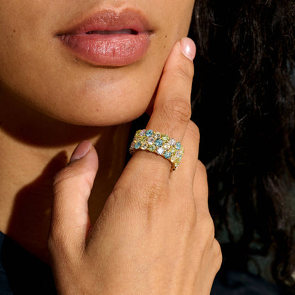 Multicolor Stacked Eternity Ring in Yellow Gold Vermeil