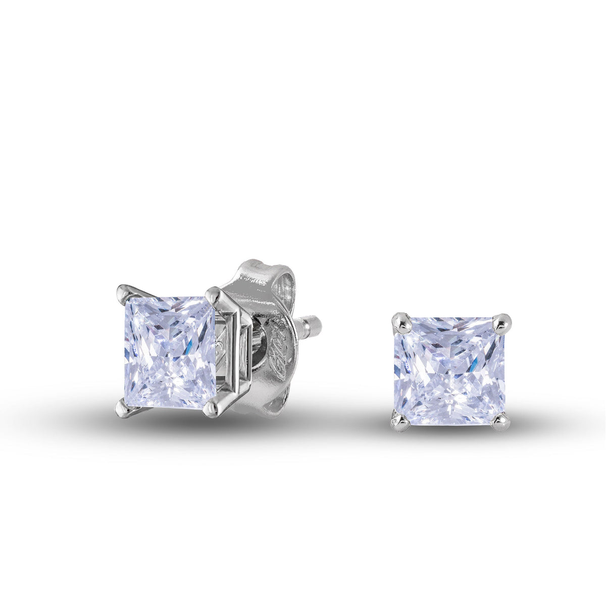 Square Cut Lab Grown Diamond Stud Earrings in Solid White Gold