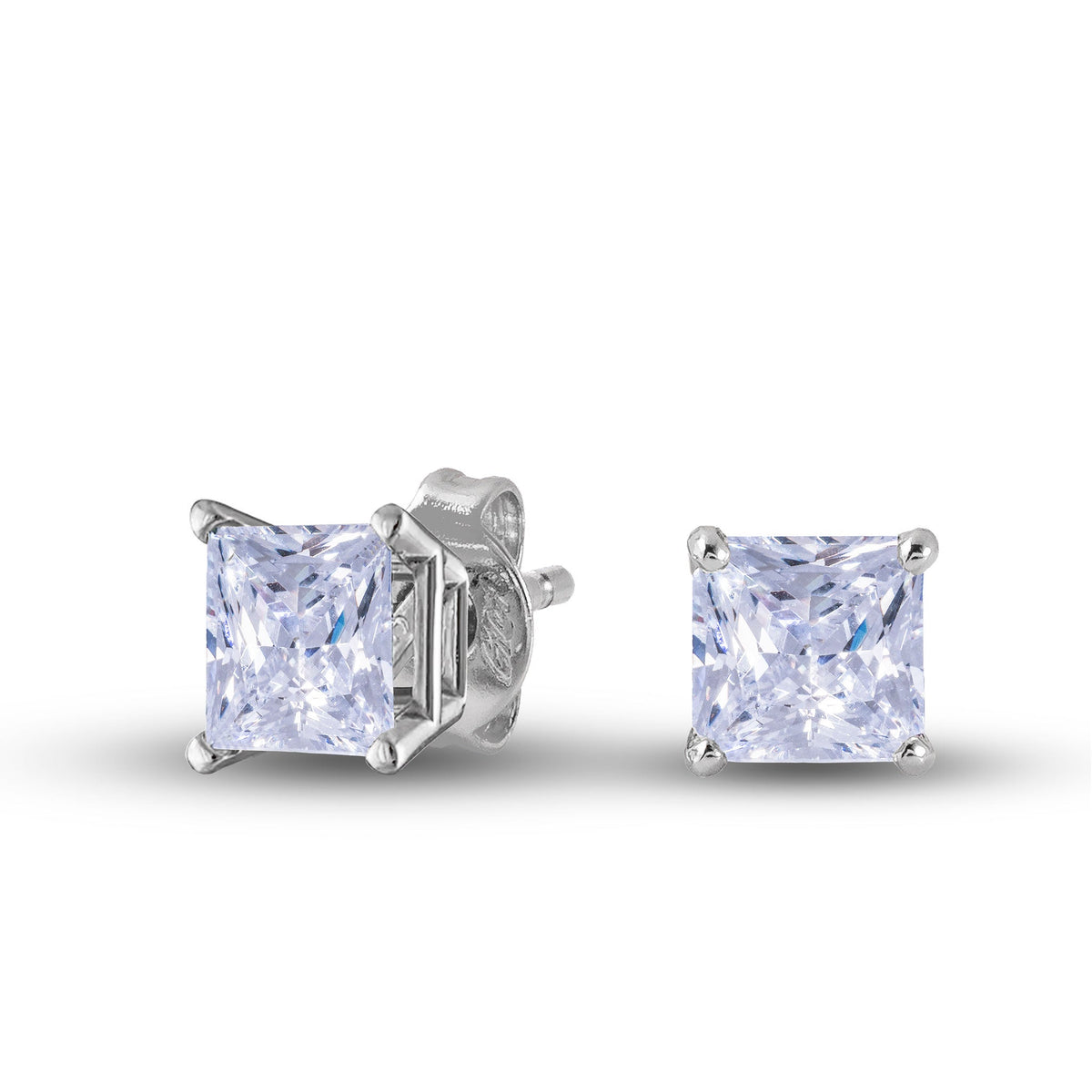 Square Cut Lab Grown Diamond Stud Earrings in Solid White Gold