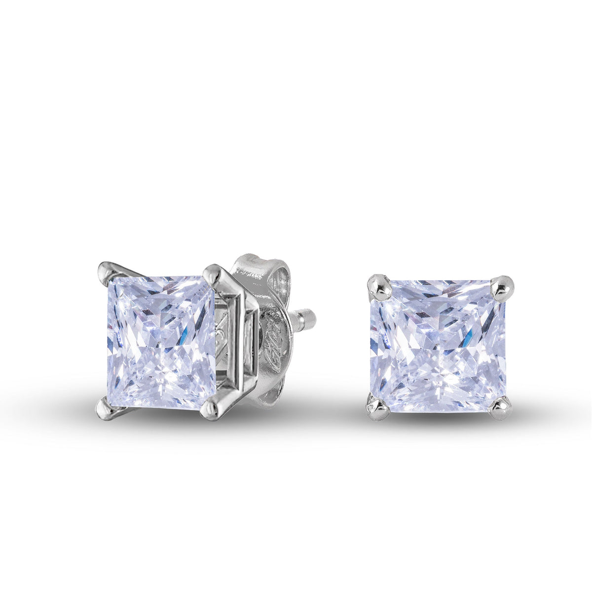 Square Cut Lab Grown Diamond Stud Earrings in Solid White Gold