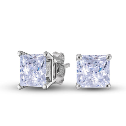 Square Cut Lab Grown Diamond Stud Earrings in Solid White Gold