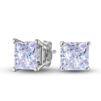 Square Cut Lab Grown Diamond Stud Earrings in Solid White Gold