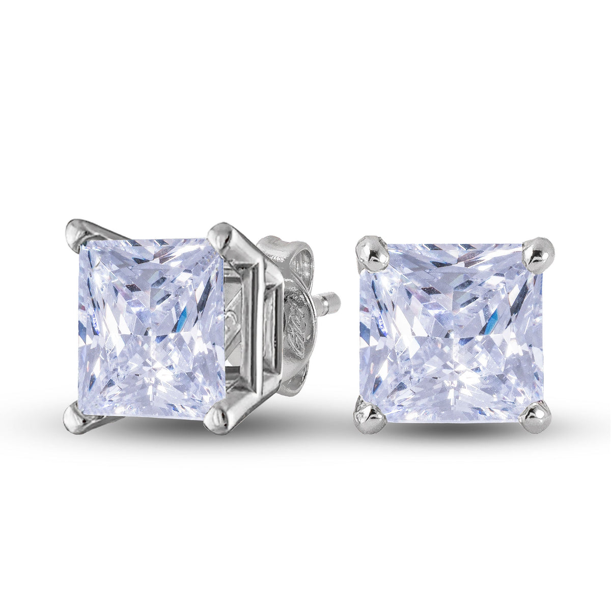 Square Cut Lab Grown Diamond Stud Earrings in Solid White Gold