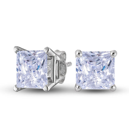 Square Cut Lab Grown Diamond Stud Earrings in Solid White Gold