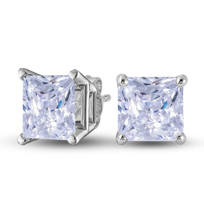 Square Cut Lab Grown Diamond Stud Earrings in Solid White Gold
