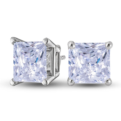 Square Cut Lab Grown Diamond Stud Earrings in Solid White Gold