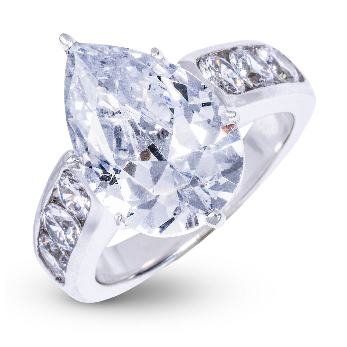 Teardrop Stone Thick Lab Diamond Engagement Ring in Platinum