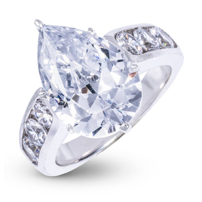 Teardrop Stone Thick Lab Diamond Engagement Ring in Platinum