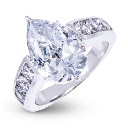 Teardrop Stone Thick Lab Diamond Engagement Ring in Platinum