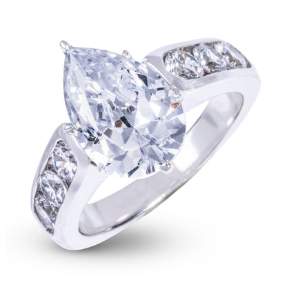 Teardrop Stone Thick Lab Diamond Engagement Ring in Platinum