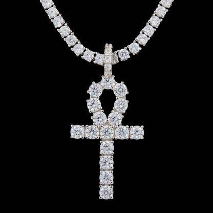 Iced Ankh Cross Pendant in White Gold