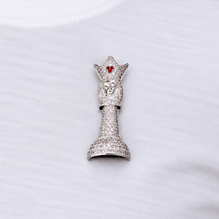 Iced Chess Queen Brooch in White Gold