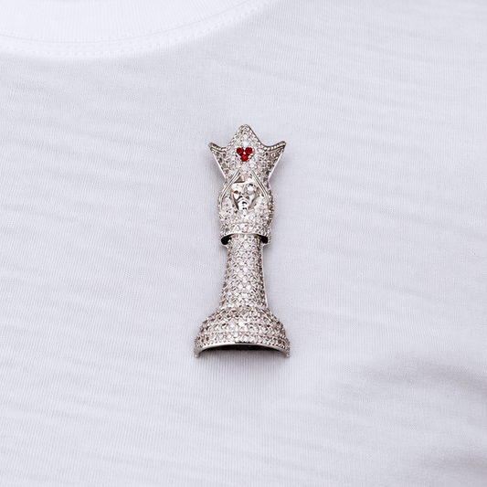 Iced Chess Queen Brooch in White Gold